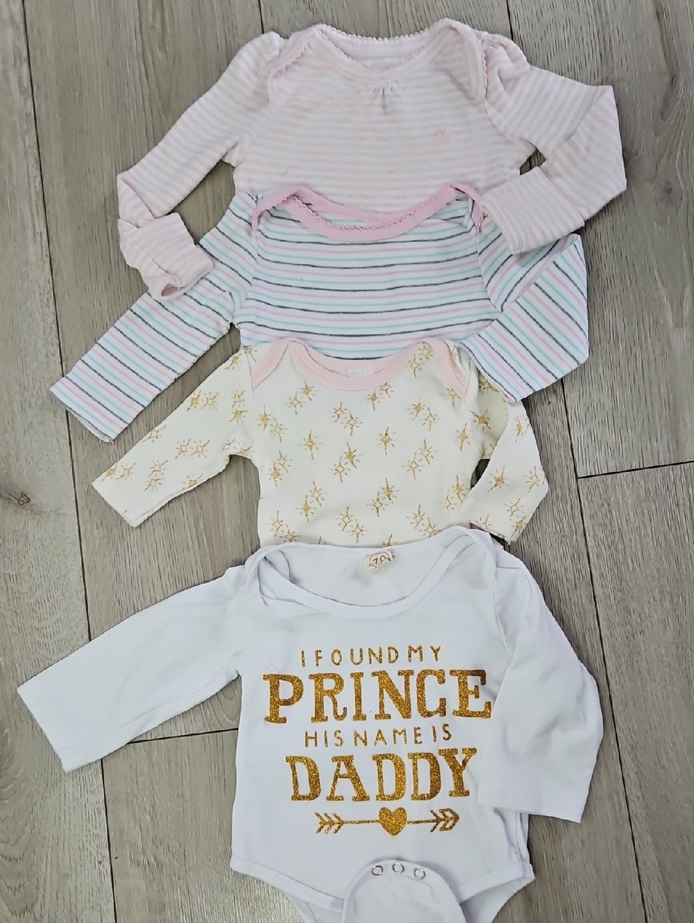 Bundle 4 Baby Girl Long Sleeve Bodysuits Size 3-6M GAP Striped Prince Daddy